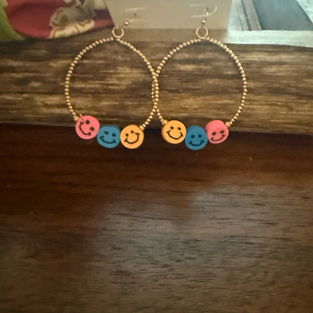 Colorful Smiley Face Hoop Earrings NWOT